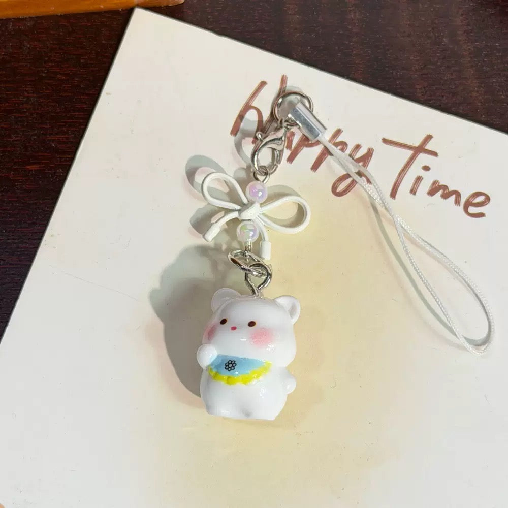 Cute Little Teddy Blue Bow Phone Charm