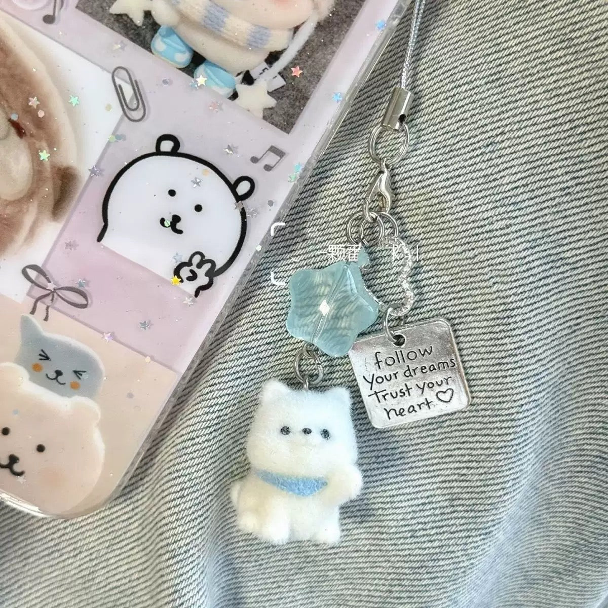 Blue Star Kitty Sparkle Phone Charm