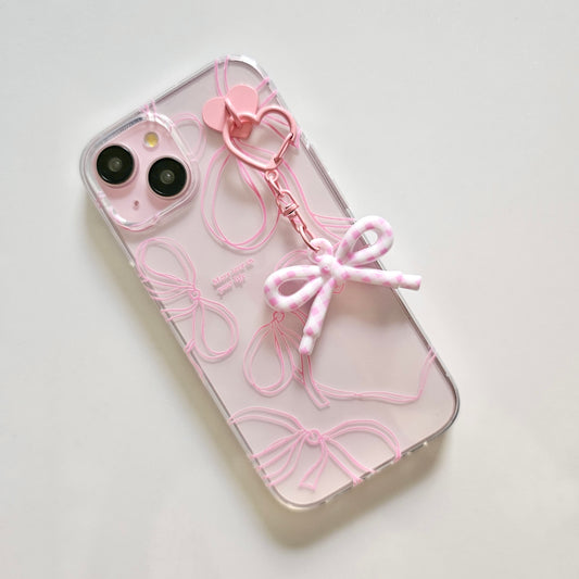 Blush Ribbon Dreams Coquette Bow Phone Charm Case with hanging bow