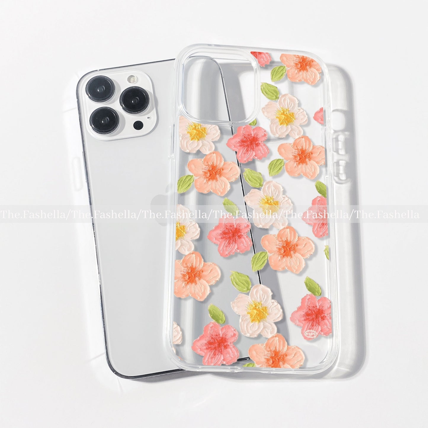 Aesthetic floral pink and beige case