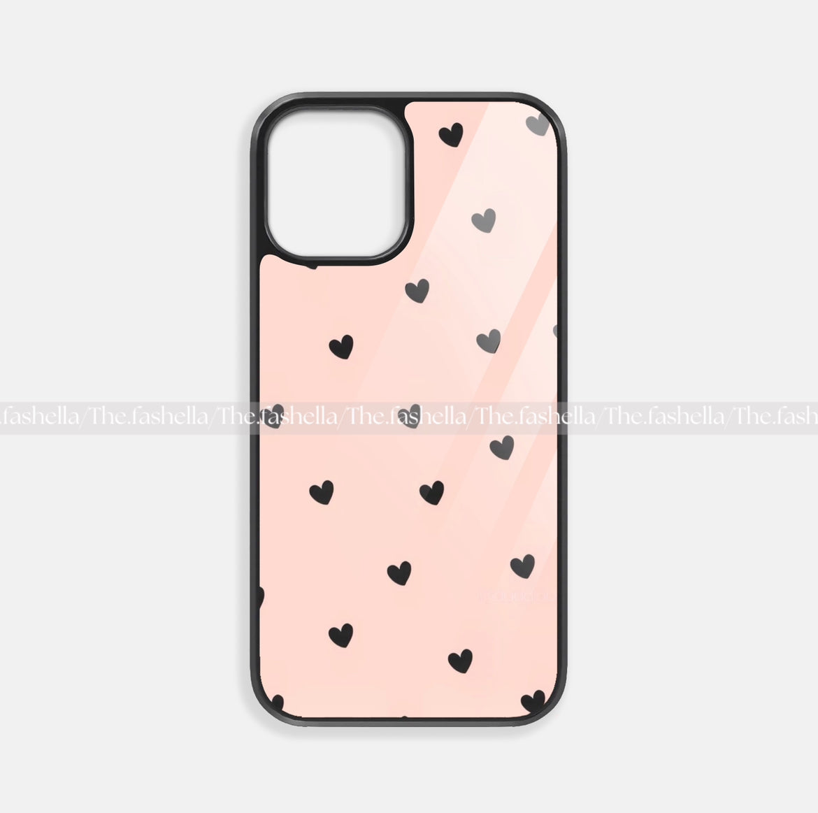 Black mini hearts pink base glass case