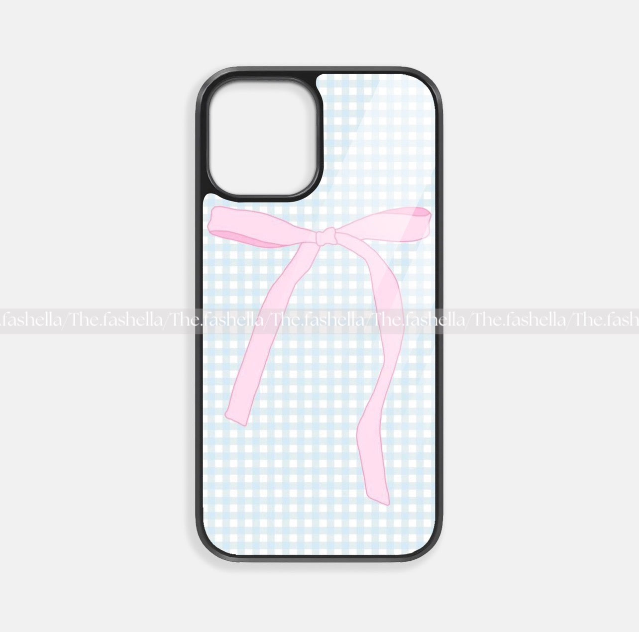 Blue Check With Pink Bow Cute Glossy Phone Cover