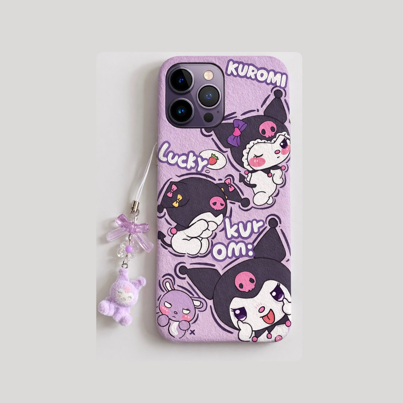 Kawai Kuromi Phone Case With Furr Phone charm