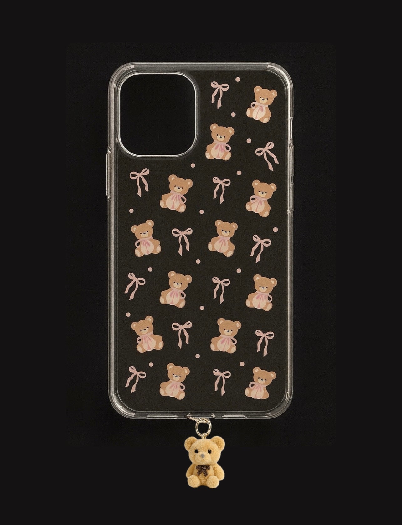 Pretty teddy brown bow case with hanging teddy