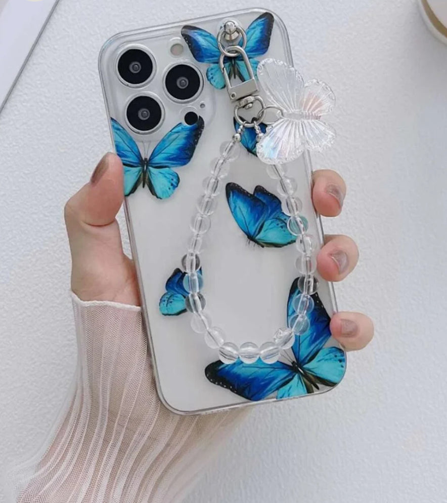 Aesthetic blue butterfly chain case