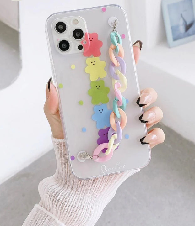 Cute colourful teddy chain case