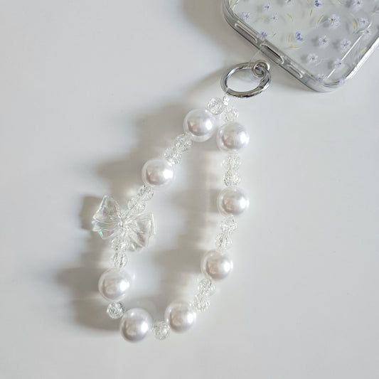 Iridescent Bow Pearl Halo Loop Phone Charm