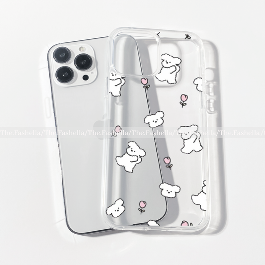 Cute bunny with tulips clear case