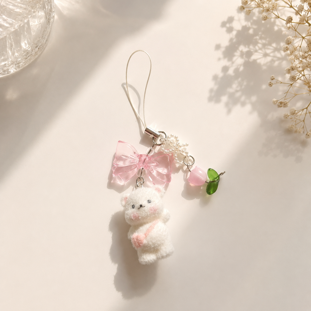 Cute Mochi Bear With Tulip Phone Charm