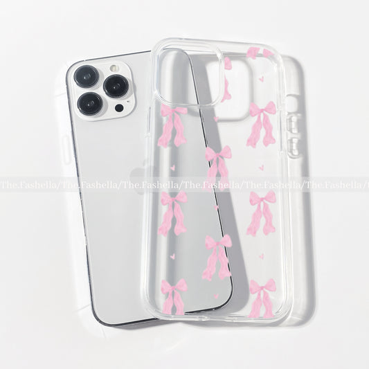 Pretty clear pink bows case with heart clear case