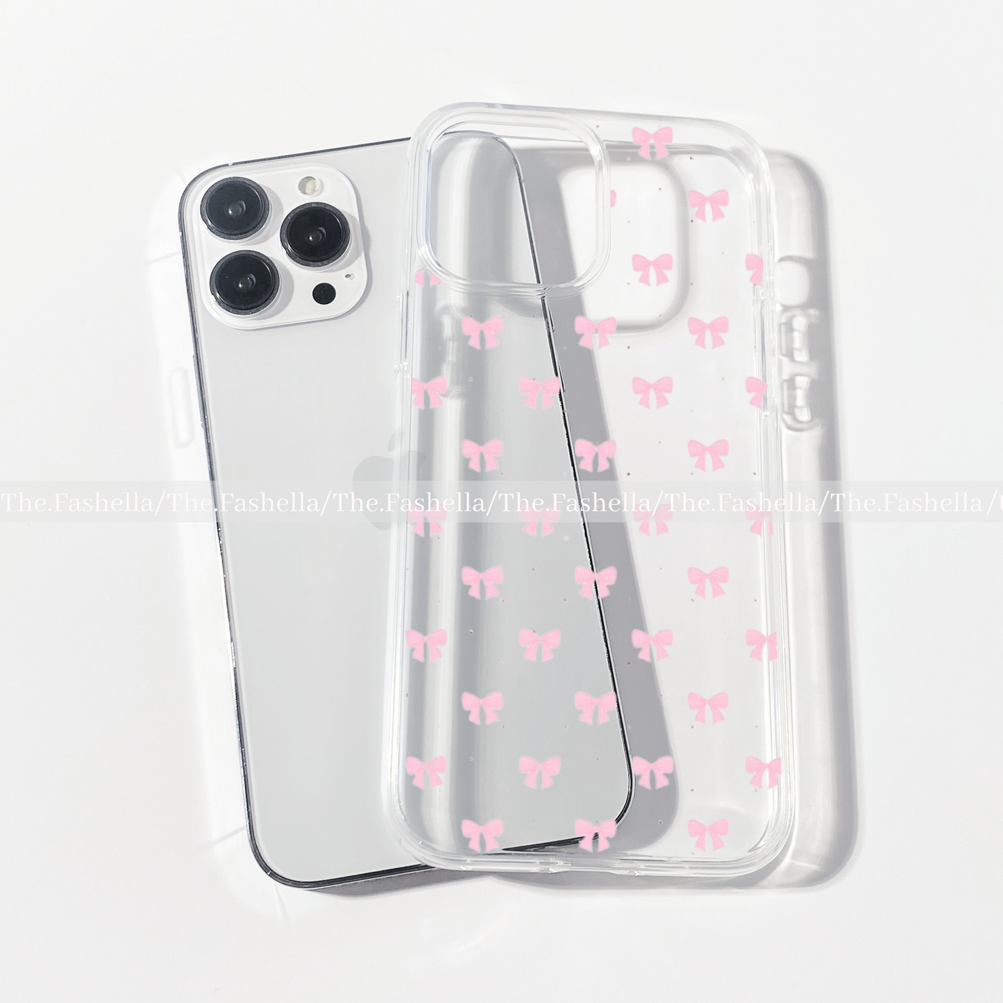 Aesthetic pink mini bows clear case