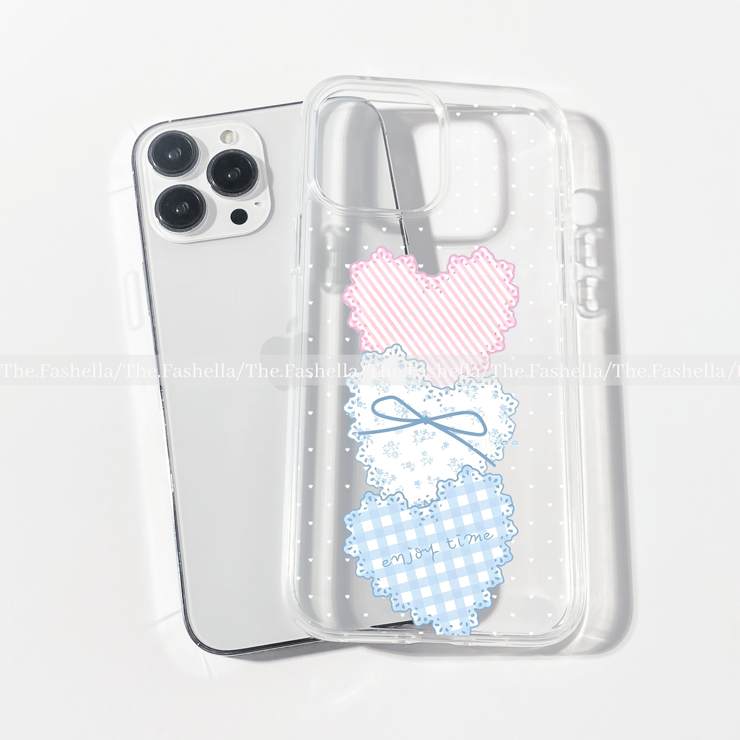 Aesthetic bow and heart pink and blue phone case