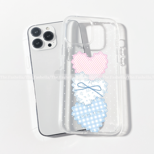 Aesthetic bow and heart pink and blue phone case