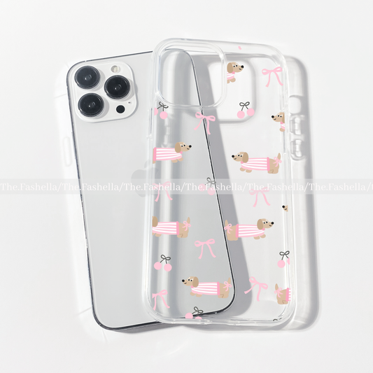 Aesthetic pink bow and dog clear case