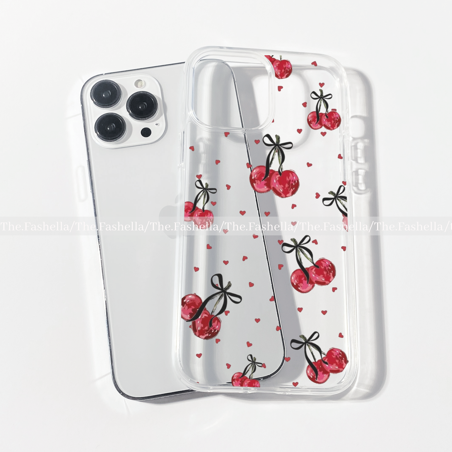 Pretty cherry and heart clear phone case