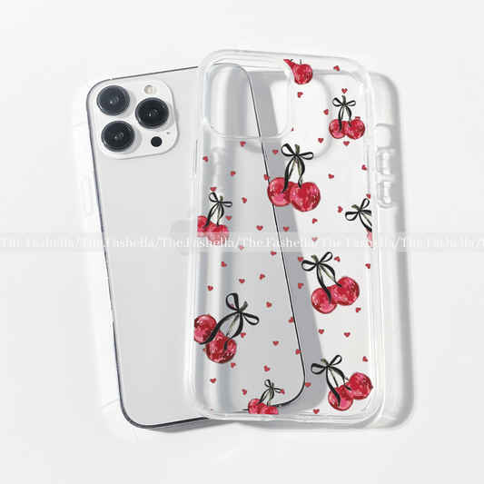 Pretty cherry and heart clear phone case