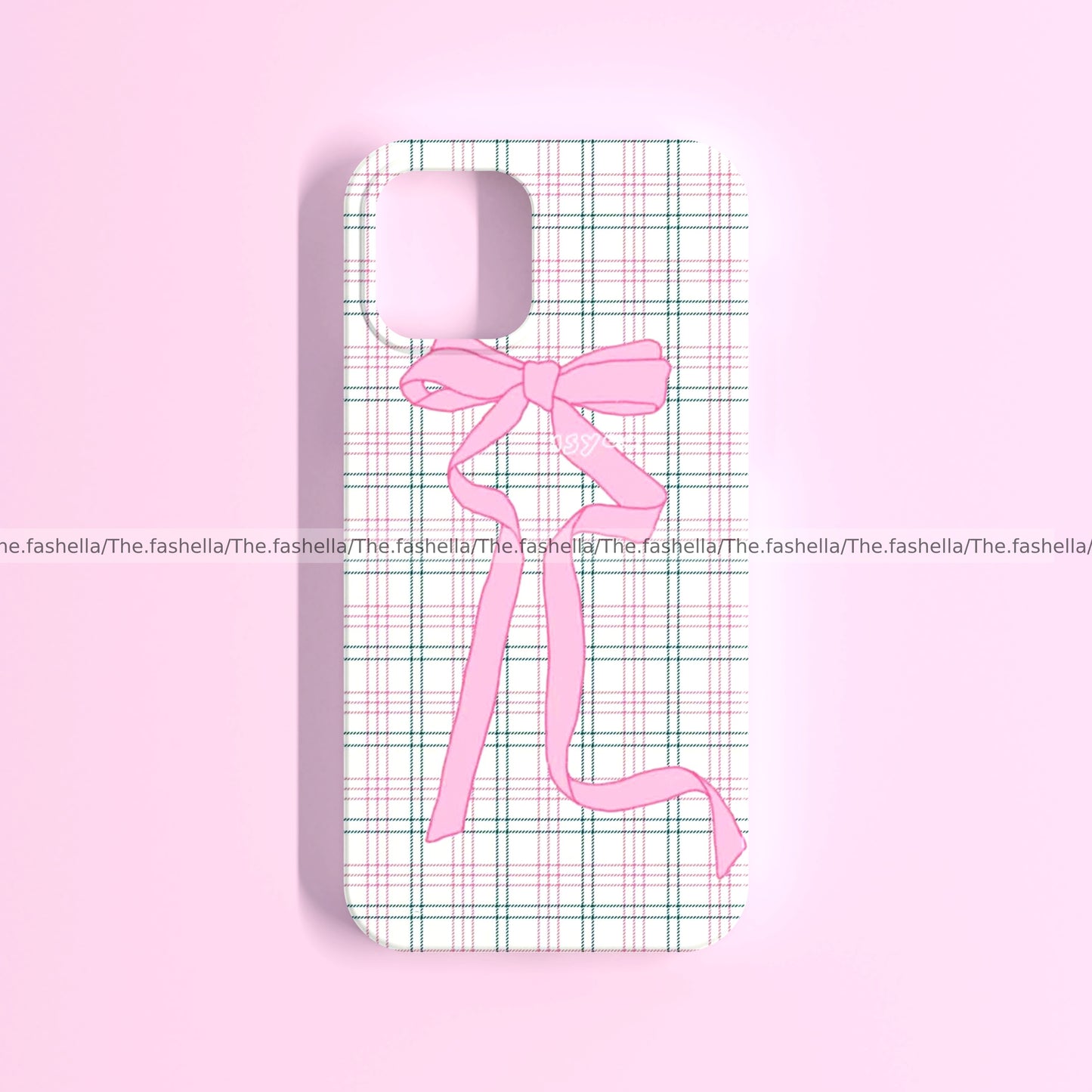 Aesthetic gingham pink and blue bows phone case