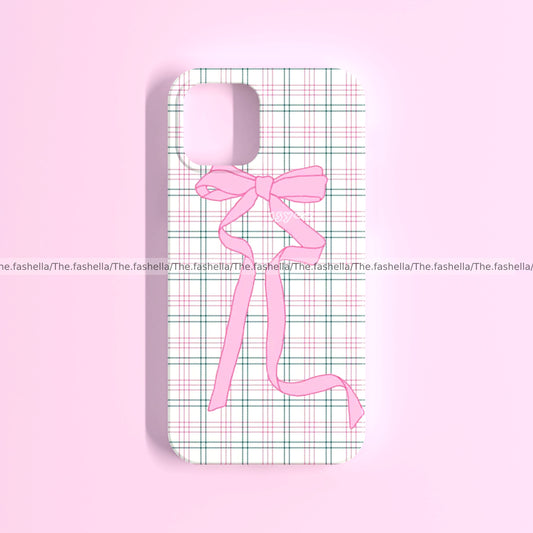 Aesthetic gingham pink and blue bows phone case