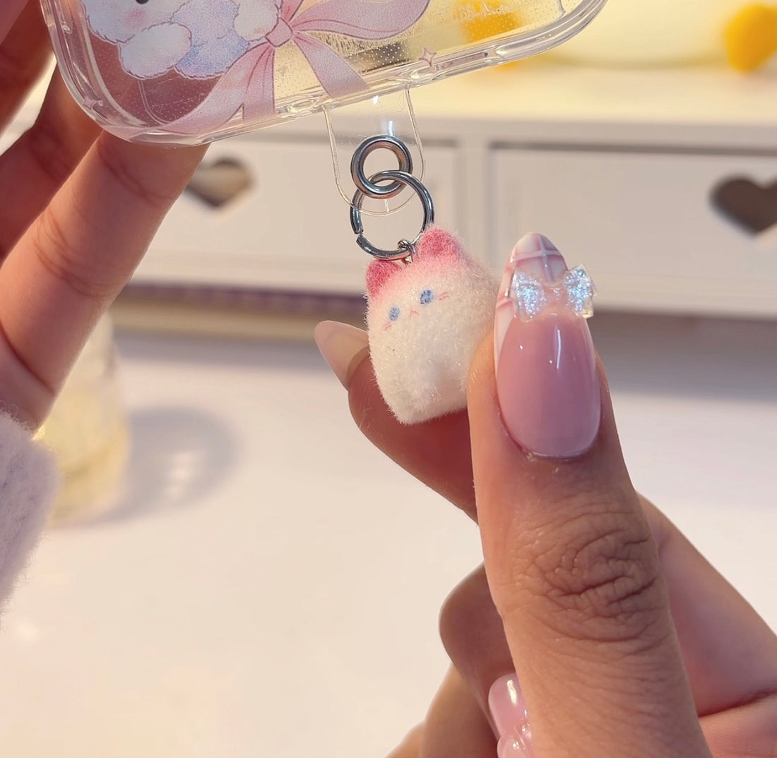 Cute Pink Furr Hanging Phone Charm With Transparent holder