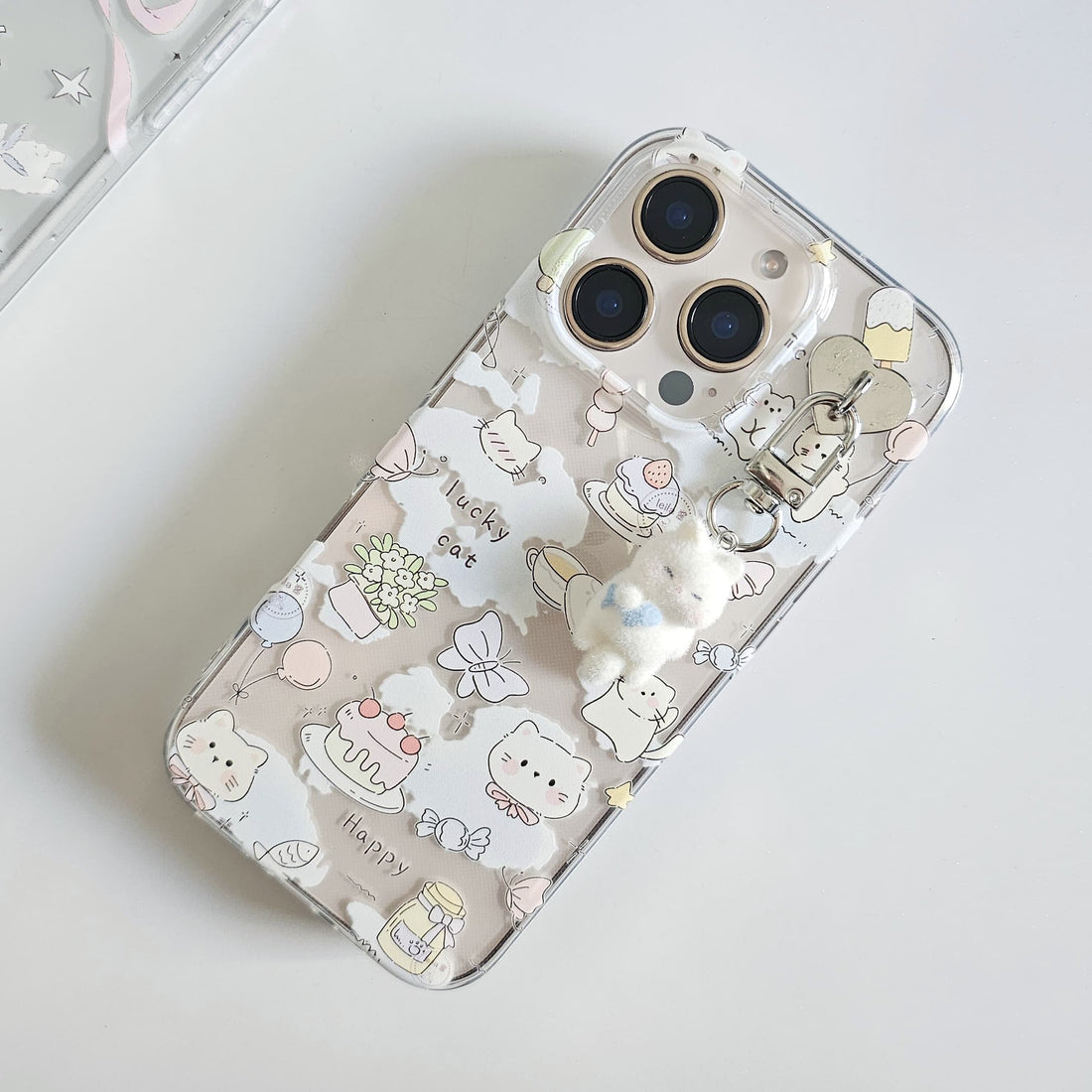 Lucky Kitty Cute Phone Case With Hanging Kitty Charm