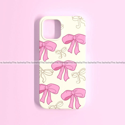 Beige pink bow cute case