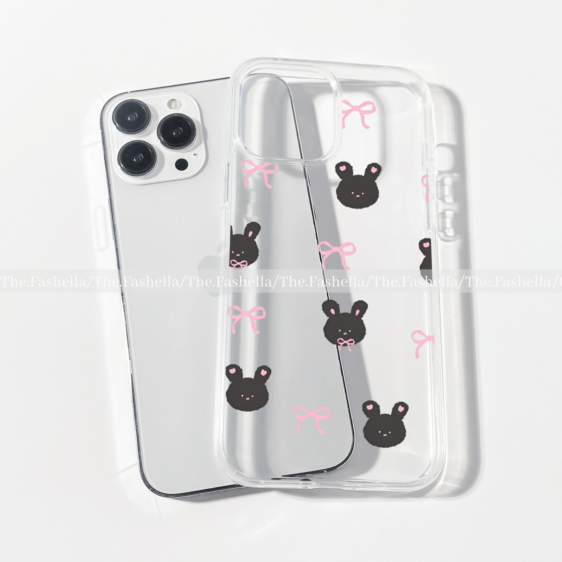 Pretty black bunny with pink bows aesthetic clear phone case