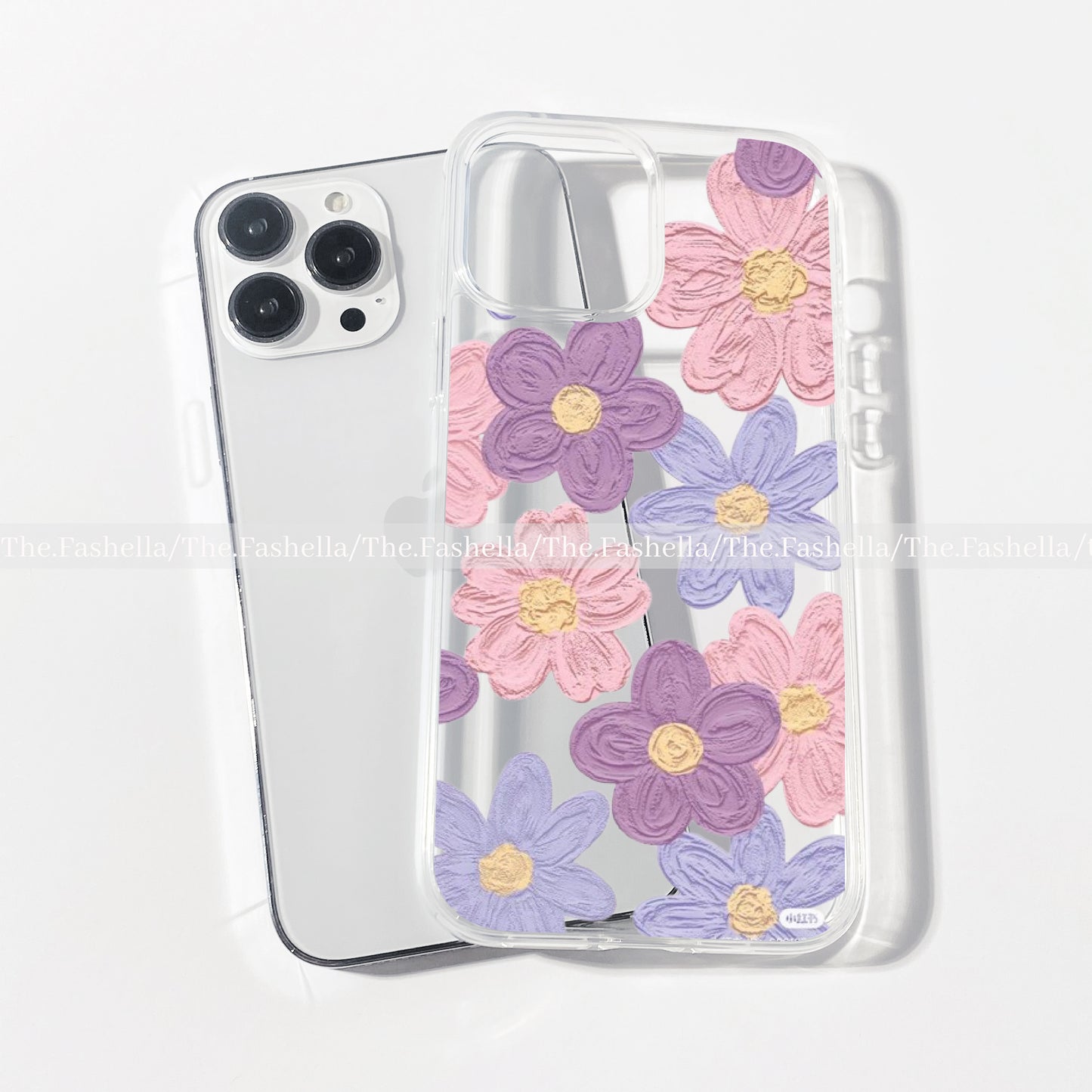 Aesthetic pink & lavender flowery clear case