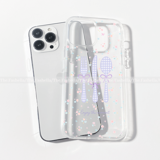 Elegant lilac bow and gingham clear case