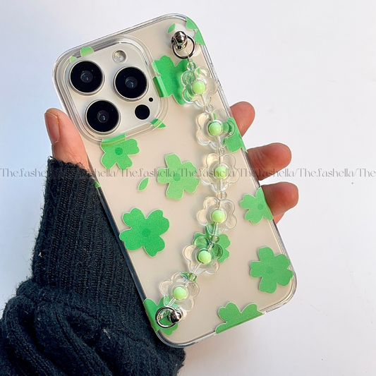 Pretty green aesthtic leaves chain phone case