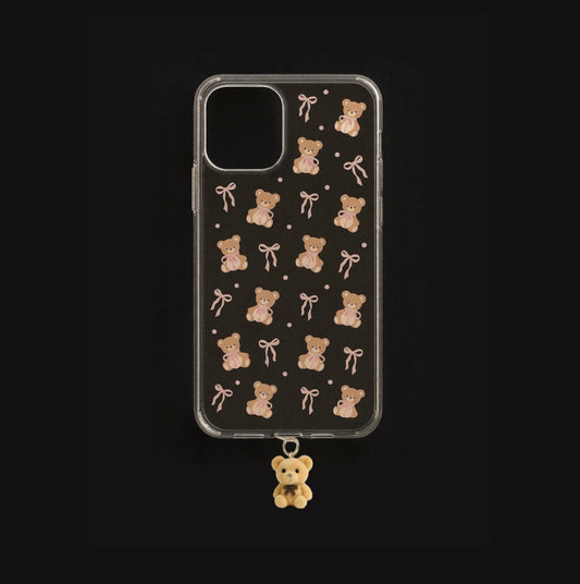 Pretty teddy brown bow case with hanging teddy