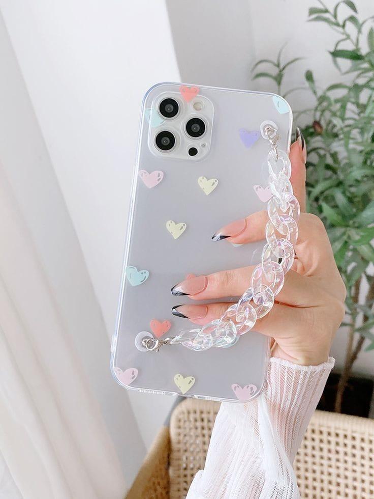 Aesthetic heart multicolour chain case