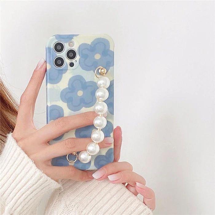 cute flower blue pearl chain case