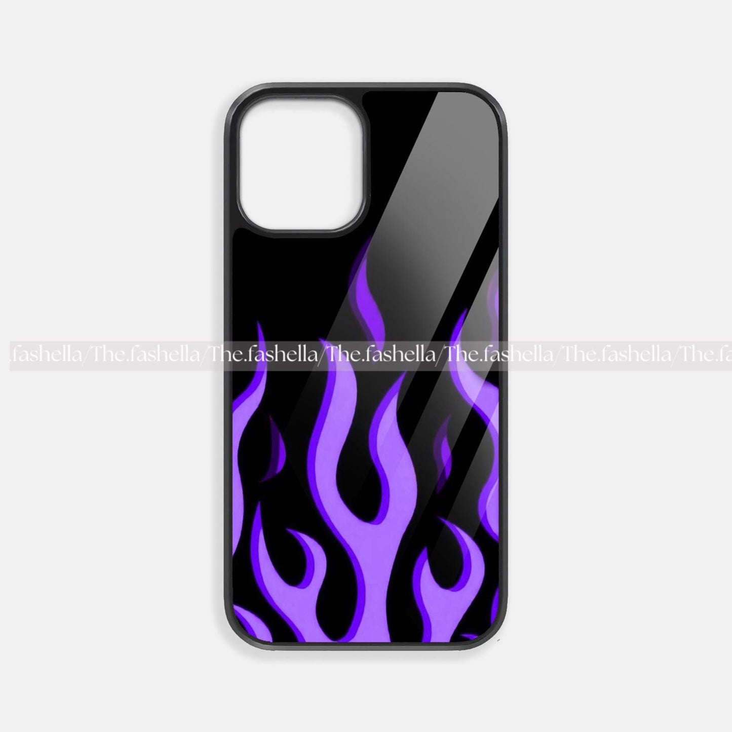 Purple aesthetic flames black glass case