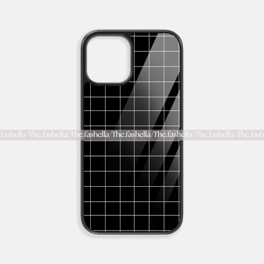 Aesthetic white checks blackpremium glossy phone case