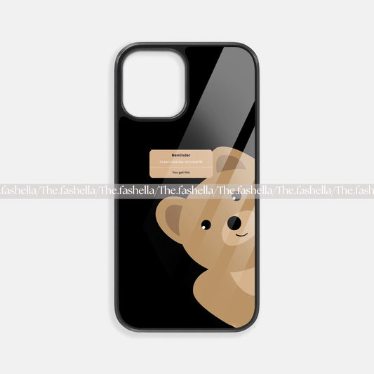 Cute teddy black glass case