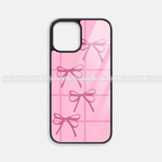 Aesthetic pink bow with lines glass case