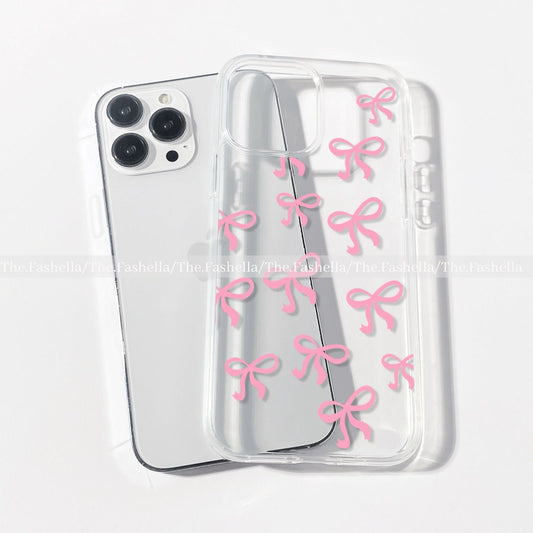 Cute pink bows aesthetic clear case