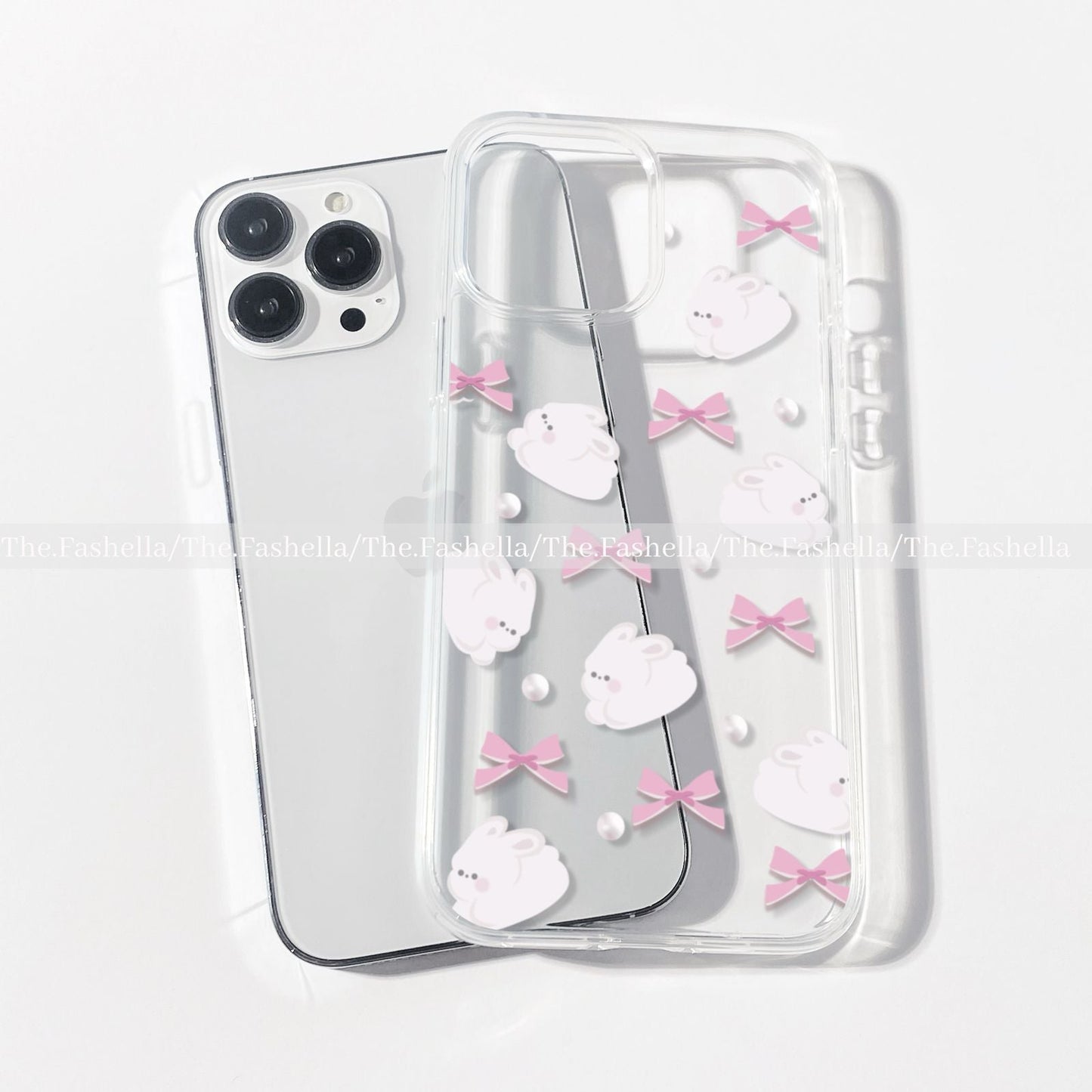 Cutest bunnies pearl & pink bow clear case