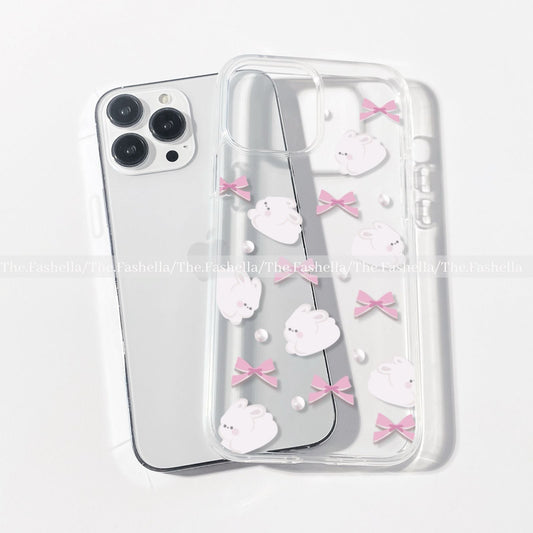 Cutest bunnies pearl & pink bow clear case