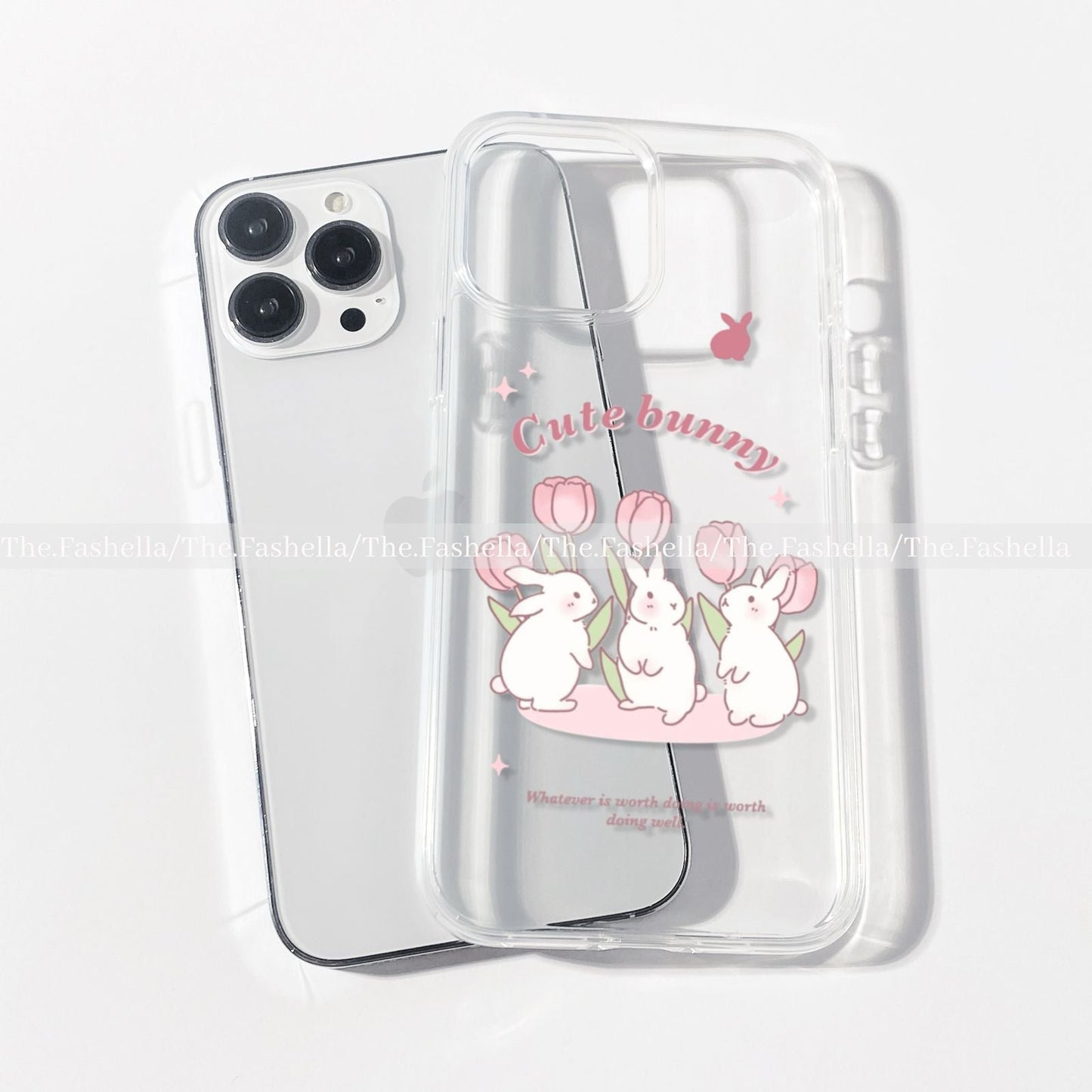 Cute mini bunny tulip clear case