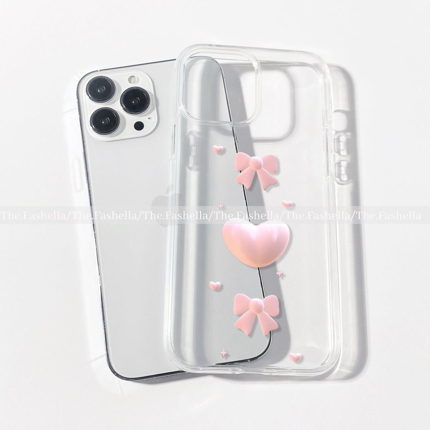 Aesthetic heart & bow clear case