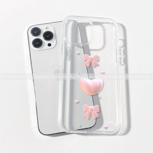 Aesthetic heart & bow clear case