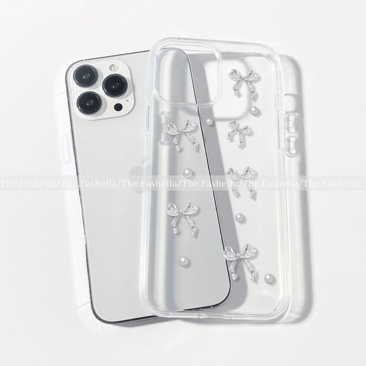 Silver aesthetic clear bows case