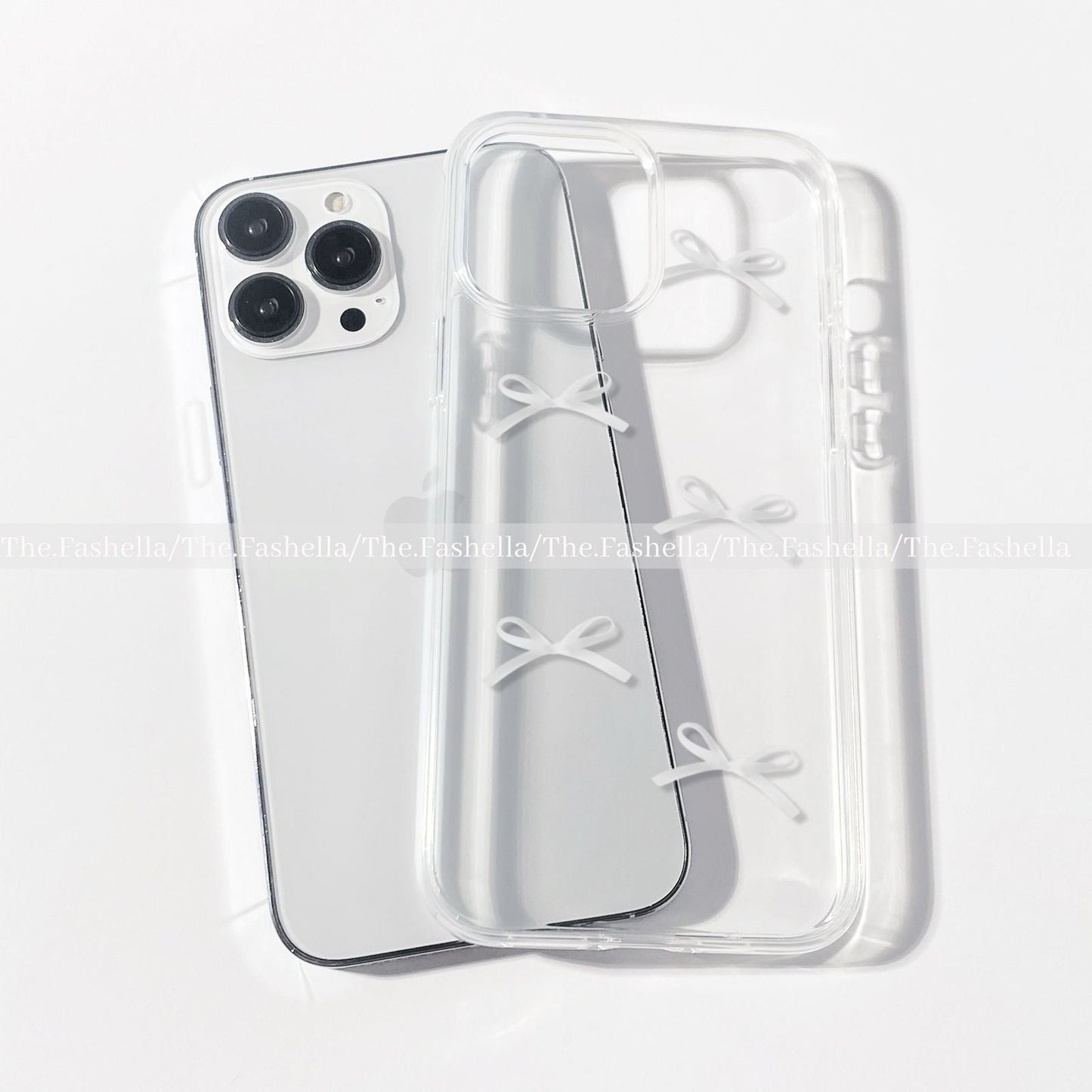 4 bows aesthetic white clear case