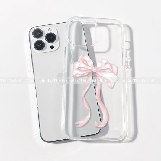 Aesthetic big pink vintage bow clear case