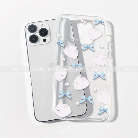 Bunnies pearl & blue bow clear case