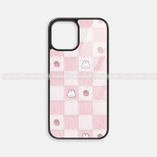 Aesthetic strawberry and bunny glass case