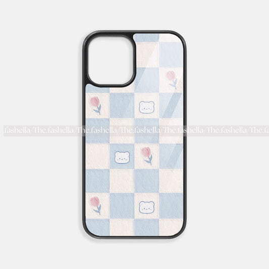 Aesthetic blue checks bunny premium glossy phone case