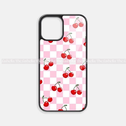 Aesthetic pink cherry glass case