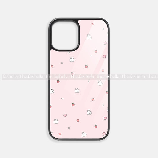 Minimal bunny & strawberry  premium glossy phone case
